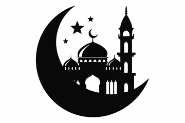 moon with mosque laser cutting line art silhouette vector illustration