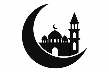 moon with mosque laser cutting line art silhouette vector illustration