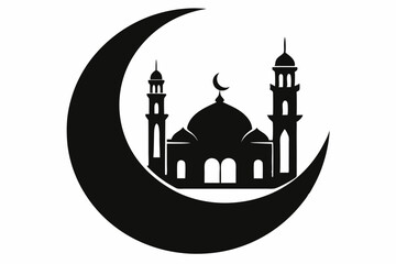 moon with mosque laser cutting line art silhouette vector illustration