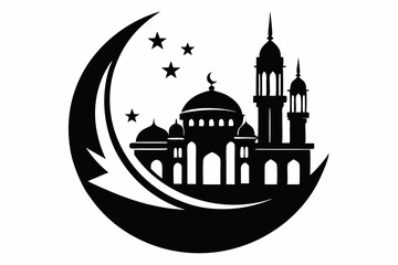 moon with mosque laser cutting line art silhouette vector illustration