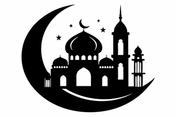 moon with mosque laser cutting line art silhouette vector illustration