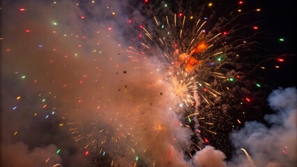 Fototapeta premium Accident in the sky concept Bursting fireworks lighting up the night sky with vibrant colors and smoke.