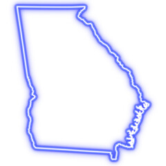 Neon blue outline of Georgia state map on transparent background