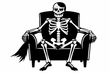 skeleton sitting on a armchair line art silhouette vector illustration