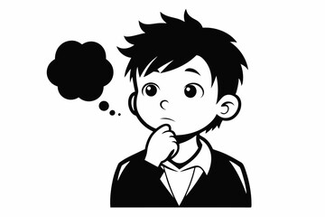 thinking boy line art silhouette vector illustration