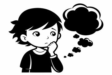 thinking boy line art silhouette vector illustration