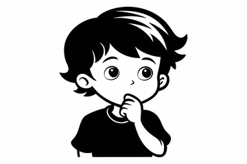 thinking boy line art silhouette vector illustration