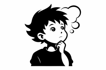 thinking boy line art silhouette vector illustration
