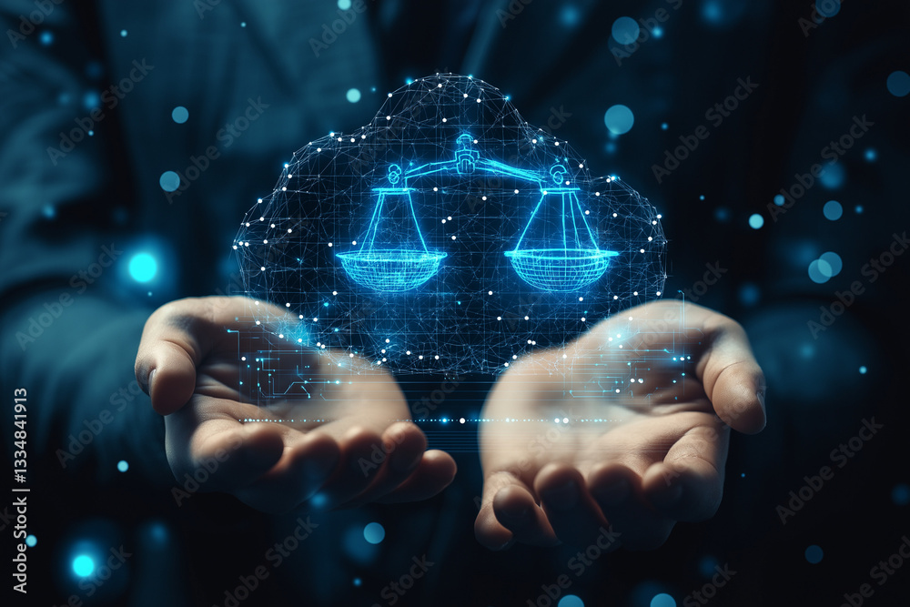 Canvas Prints legal technology, hands of robot hold network connection, cloud computing, data management, complian