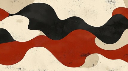 Obraz premium Abstract design featuring flowing waves in red, black, and cream colors on textured background