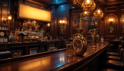 Serving Drink at Upscale Bar with Vintage Decor and Golden Beer Tap