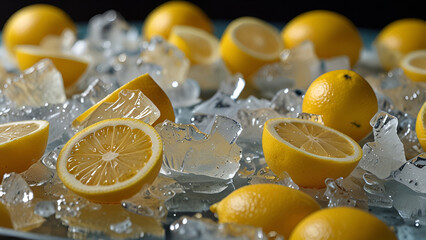Background of lemon and ice on the floor