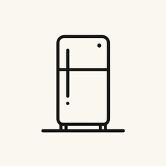 Minimalist refrigerator line drawing in black and white for kitchen appliances with editable outline.
