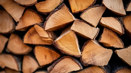 Fototapete Rund An artistic view of neatly arranged chopped firewood stacks, highlighting the natural patterns and textures of the wood, enhancing outdoor spaces. ©  Jovaduplex