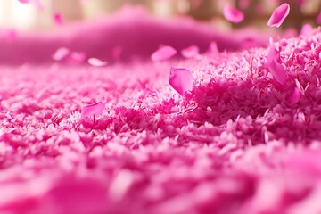 Dreamy pink petals scattering, creating a delicate floral carpet scene