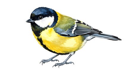 Obraz premium Watercolor painting of a great tit bird with detailed feather texture