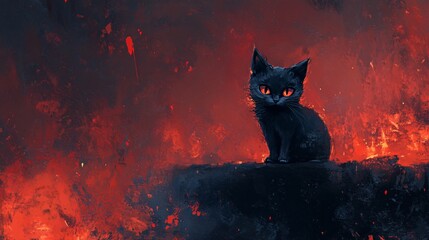 Sleek Black Cat Sitting Majestically - Professional Animal Photography