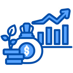 Growth icon in Blue Color Style. Simple Vector Design. Simple Vector Flat Icon