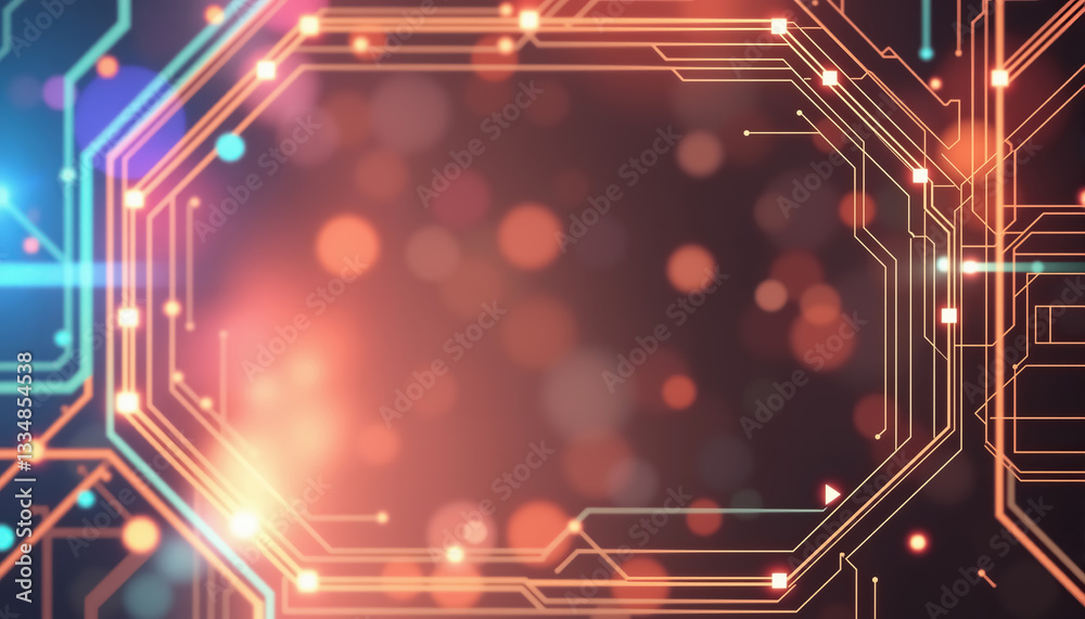 Poster Abstract circuit board design with geometric patterns and glowing lights technology