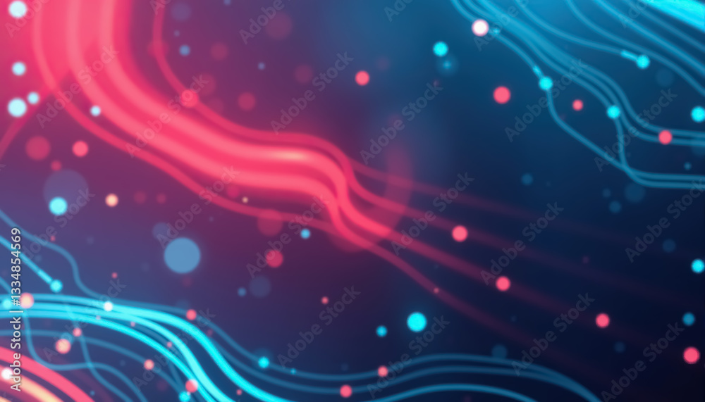 Poster abstract background with glowing lines and blurred lights in blue red and dark blue colors