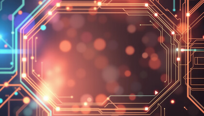 Obraz premium Abstract circuit board design with geometric patterns and glowing lights technology