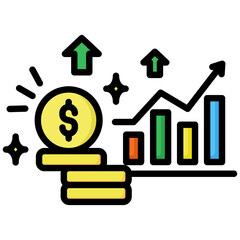 Obraz premium Profit icon in Flat Color Style With Outline. Simple Vector Design. Simple Vector Flat Icon