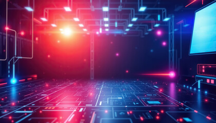 Illuminated server room interior advanced and futuristic data processing environment