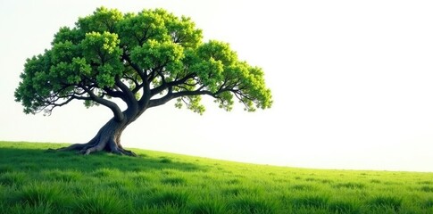 Fototapeta premium Large branch stretched across landscape on white background, vast, tree