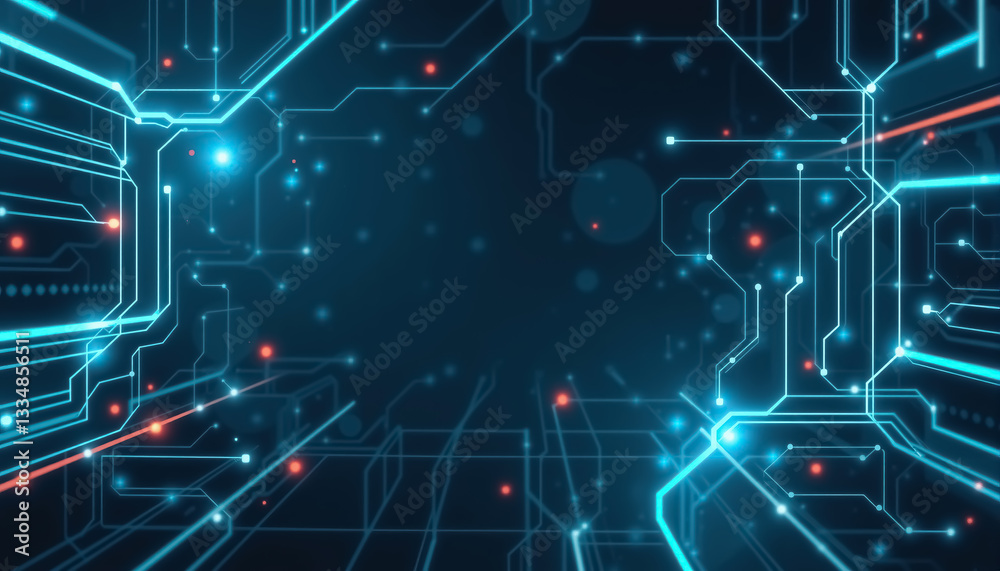 Poster Abstract technology circuit board background with glowing lines and connections