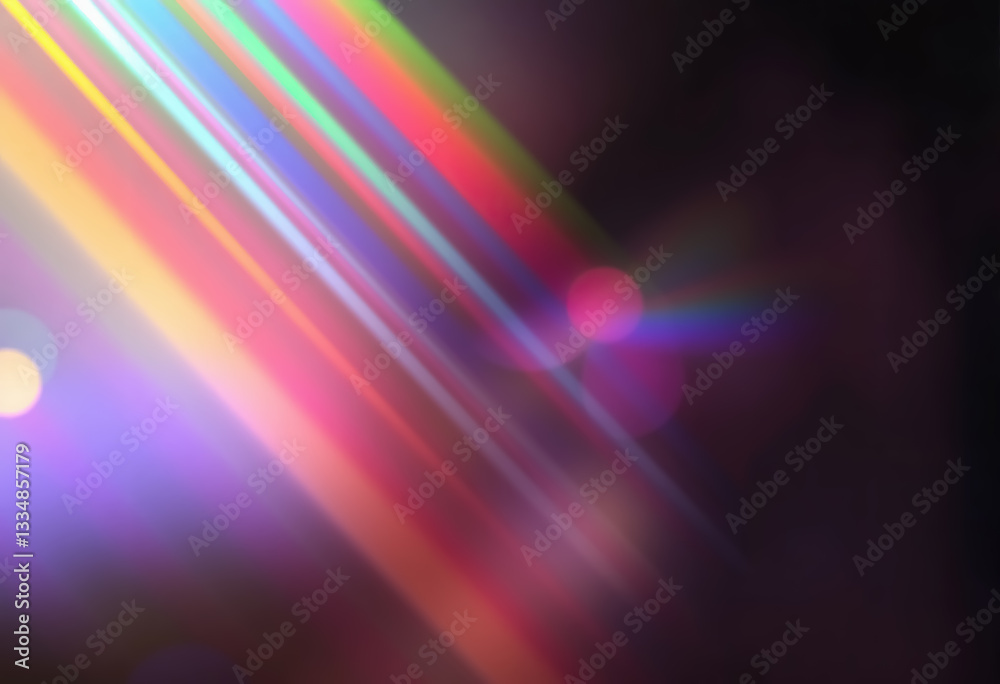 Poster abstract light painting with rainbow streaks of color cutting through blurred dark background