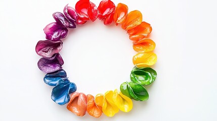 Obraz premium Rainbow-colored fruits and vegetables in a circular pattern, symbolizing vibrant health and natural diversity. 