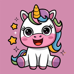 Cute Baby Unicorn Cartoon Vector Icon Illustration. Animal Nature Icon Concept Isolated Premium Vector. Flat Cartoon Style.A drawing of a unicorn with a rainbow on its tail