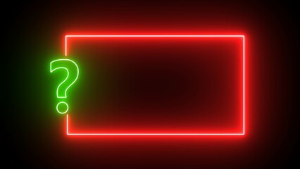 neon sign light Question mark on black background. Quiz trivia game competition. Glowing large advertisement in concept illustration.
