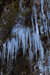 Cold natural sculptures. The same limestone formations we find in caves can be found in the form of ice in runoff from mountain slopes in winter.