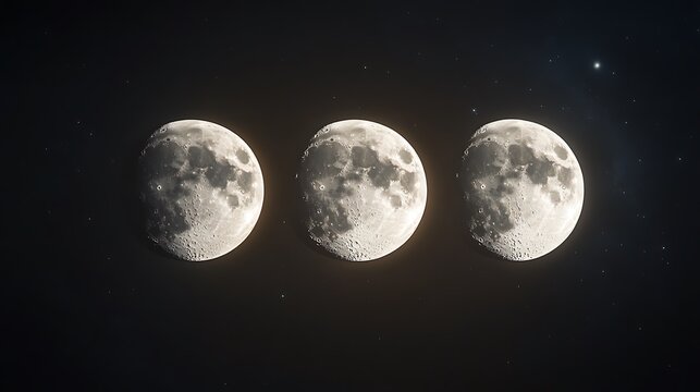 Triple moon phases, night sky, stars, celestial