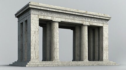 Obraz premium Ancient Greek Style Stone Structure with Columns and Decorative Carvings in Neutral Background