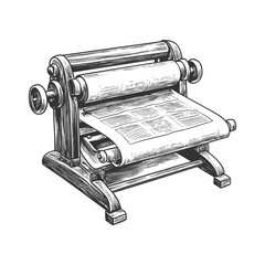 Vintage Printing Press with Paper Roll Ready for Printing Tasks