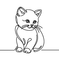 Fototapeta premium Cute kitten, vector, black line drawing, minimalistic, single line, simple line, isolated, transparent background 