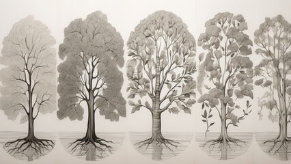 "Collection of Minimalist Tree Icons in Linear Style - Vector Set"