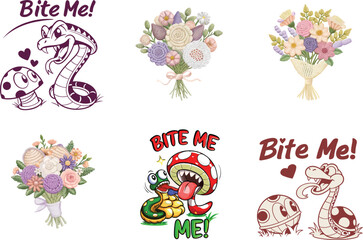 set of colorful floral elements