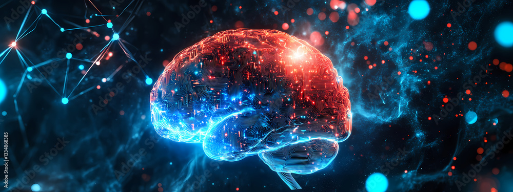 Wall mural neural brain network in a high-tech cyber space