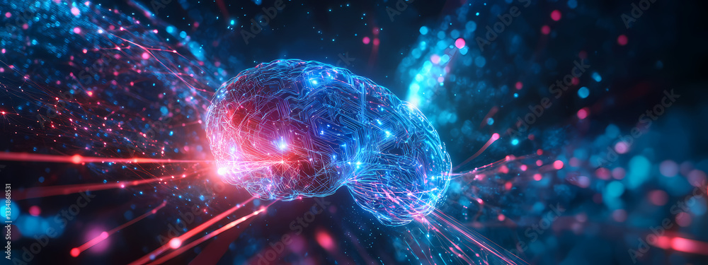 Wall mural neural brain network in a high-tech cyber space