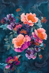 A chic studio backdrop showcasing a floral seas design with vibrant, cascading blooms and fluid, sea-like patterns in rich, complementary hues.