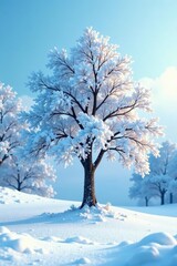 Snow covered tree with a few branches broken off, snow, winter, landscape