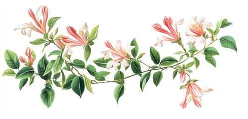 Blooming honeysuckle vines, detailed and isolated, perfect for creating fragrant garden visuals or artistic floral designs.