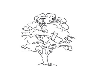 Fototapeta premium Continuous line drawing of tree on white background. Vector illustration