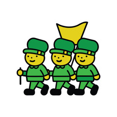 Outline of kids dressed in green and participating in a St. Patrick?s Day parade vector art illustration.eps
