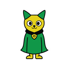 A cute cat dressed in a green cape, pretending to be a magical leprechaun vector art illustration.eps