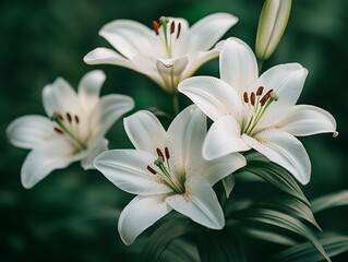 Fototapeta premium White lilies garden closeup nature