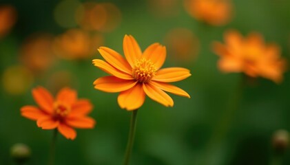 Delicate orange flower in full bloom on a stem, floral arrangement, garden, stems